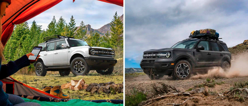 Side by Side image of Ford Bronco being compared to Ford Bronco Sport